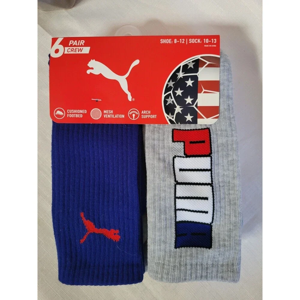 PUMA USA Proud Competition Crew Socks 6-Pair Pack Size 10-13 Cushioned